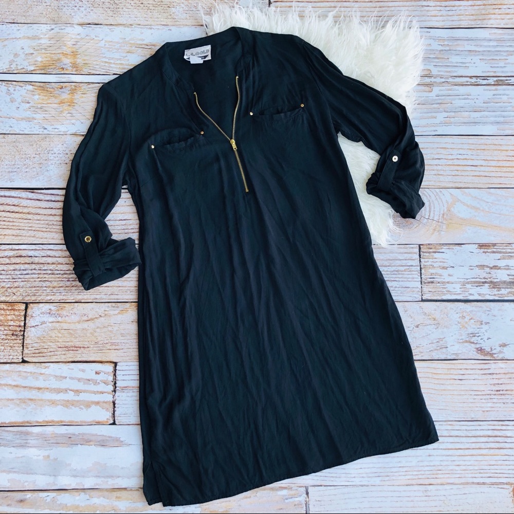 Black Zip T Shirt Dress - S